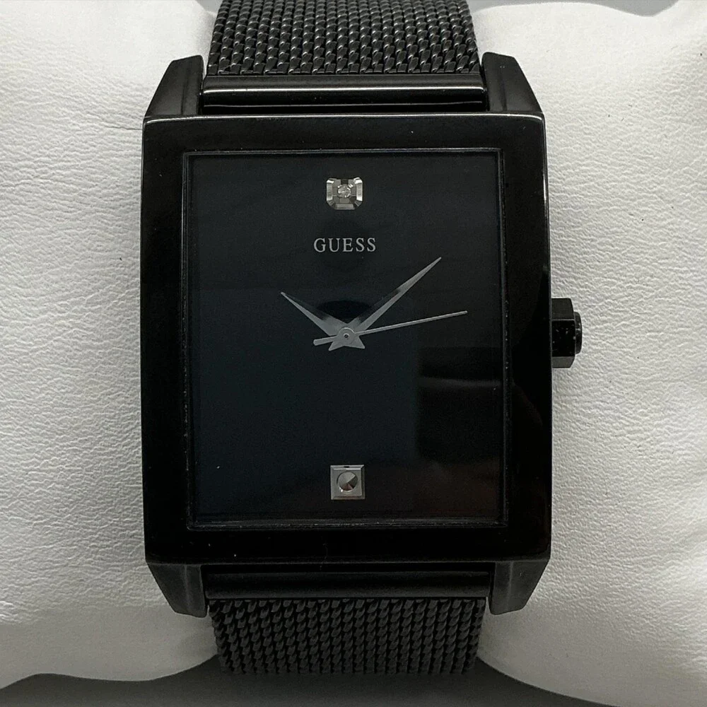 Guess Steel Mens Watch 36mm Black Dial Bracelet 50m WR U0298G1 New Battery 7.5